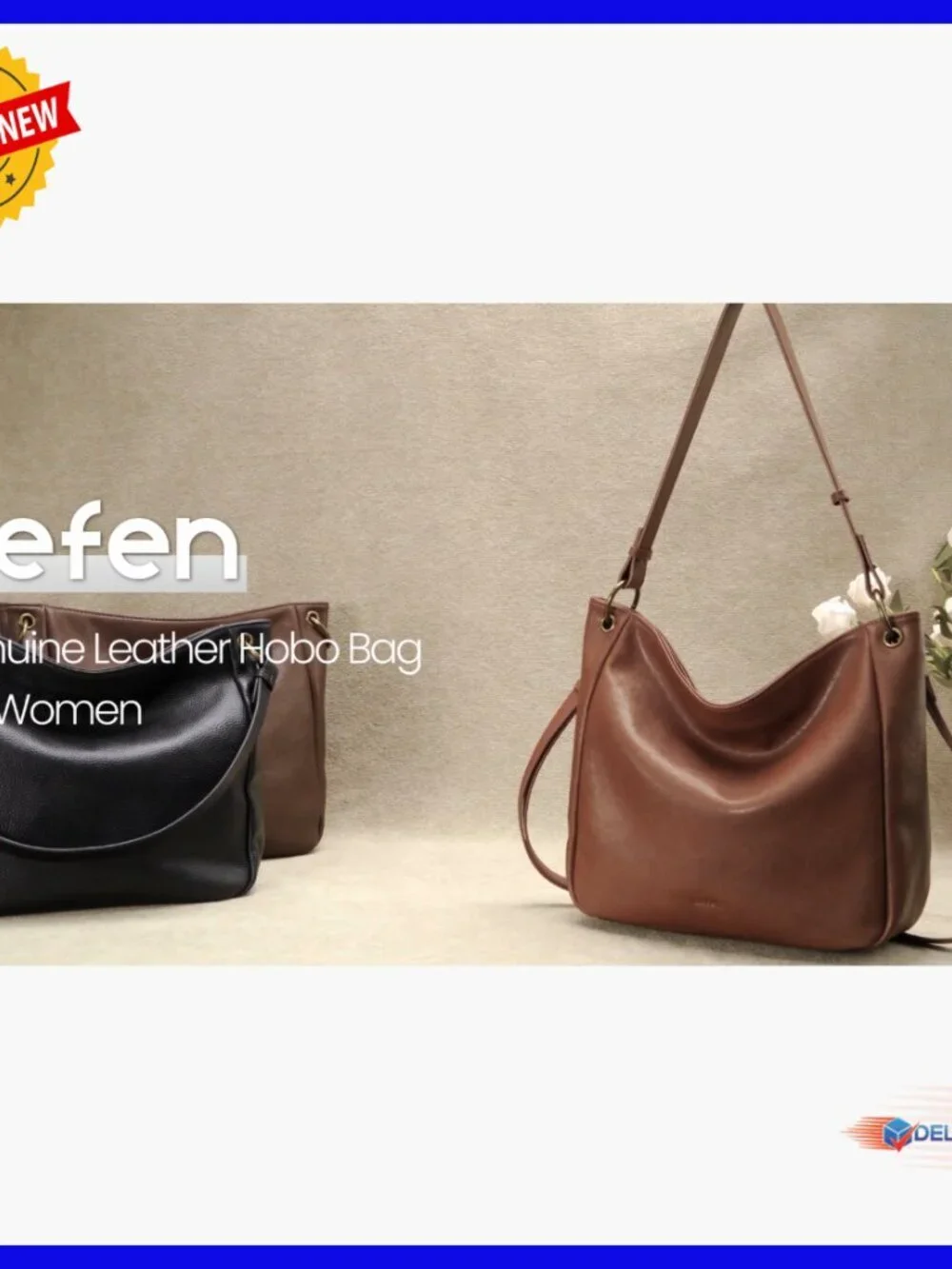 Genuine Leather Hobo Crossbody Bag with 2 Detachable Straps, 7L Capacity